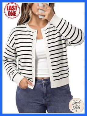 Plus Size Cropped Cardigan Lightweight Knit Button Front Sweater Women